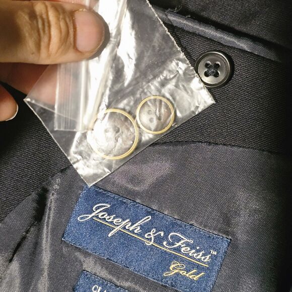 Joseph Feiss Gold Mens Blazer Jacket Size 38R Solid Blue Wool Classic Sport Coat - Picture 4 of 16